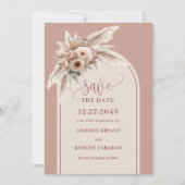 Dreamy Boho Dusty Pink Floral Arch Save the Date 招待状 (正面)