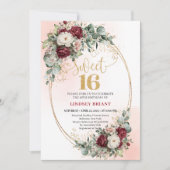 Dreamy Boho Marsala Peony Sweet Sixteen Invitation 招待状 (正面)