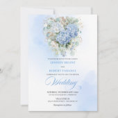 Dreamy Boho Powder Blue Hydrangea Gold Wedding 招待状 (正面)