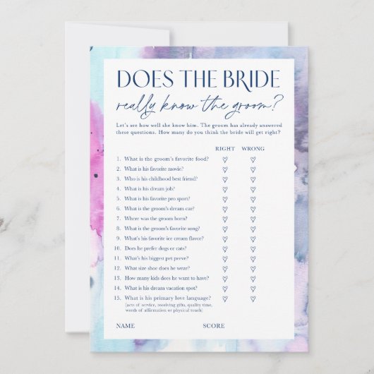Dreamy Bridal Shower Bride & Groom Game Card 招待状 (正面)