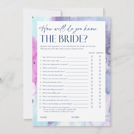 Dreamy Bridal Shower Questionnaire Game Card 招待状 (正面)