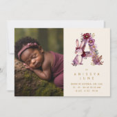 Dreamy Bunny A Initial Burgundy Glitter Newborn 案内状 (正面)