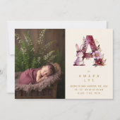 Dreamy Bunny A Initial Gold Glitter Newborn 案内状 (正面)