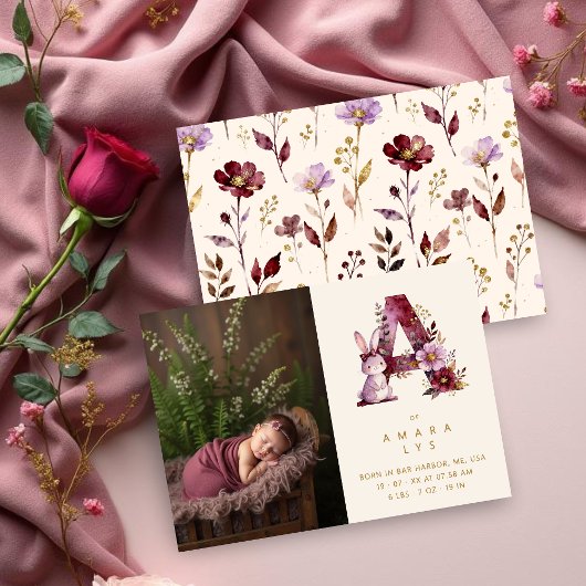 Dreamy Bunny A Initial Gold Glitter Newborn 案内状