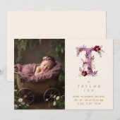 Dreamy Bunny T Initial Gold Glitter Newborn 案内状 (正面/裏面)