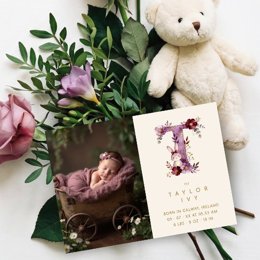 Dreamy Bunny T Initial Gold Glitter Newborn 案内状