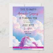 Dreamy Cloud Magical Unicorn Girl 10th Birthday 招待状 (正面)