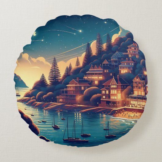 Dreamy Coastal Night ラウンドクッション (正面)