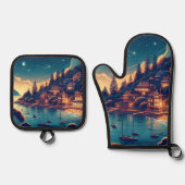 Dreamy Coastal Night 鍋つかみ&鍋敷きセット (正面)