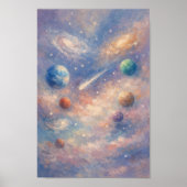 Dreamy Cosmic Art Poster – Impressionistic Planets ポスター (正面)