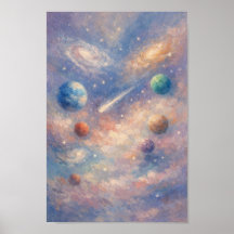 Dreamy Cosmic Art Poster – Impressionistic Planets