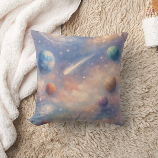 Dreamy Cosmic Pillow – Planets & Galaxies クッション (ブランケット)
