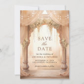 Dreamy Cream Floral Indian Mandap Hindu Wedding セーブザデート (正面)