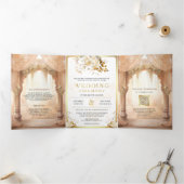 Dreamy Cream Floral Indian Mandap Hindu Wedding 三つ折り招待状 (内部)
