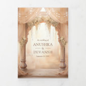 Dreamy Cream Floral Indian Mandap Hindu Wedding 三つ折り招待状 (カバー)