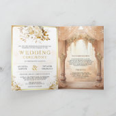 Dreamy Cream Floral Indian Mandap Hindu Wedding 招待状 (内部)