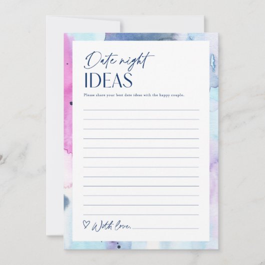 Dreamy Date Night Ideas Bridal Shower Game Card 招待状 (正面)