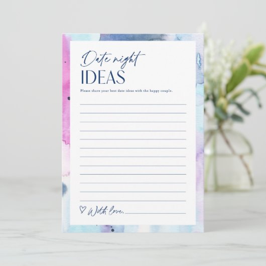 Dreamy Date Night Ideas Bridal Shower Game Card 招待状 (スタンド正面)