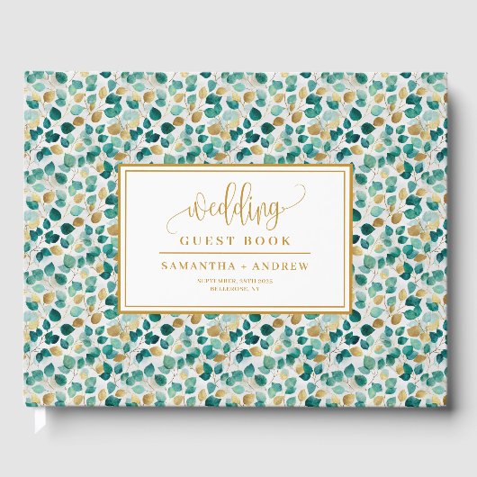 Dreamy Deep Green And Gold Wedding Guest Book ゲストブック (正面)