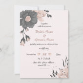 dreamy dusty pink dark grey flowers wedding 招待状 (正面)