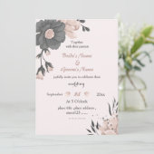 dreamy dusty pink dark grey flowers wedding 招待状 (スタンド正面)