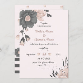 dreamy dusty pink dark grey flowers wedding 招待状