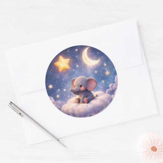 Dreamy elephant and midnight stars large round env ラウンドシール (封筒)