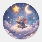 Dreamy elephant and midnight stars round large mag マグネット (正面)