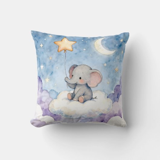 Dreamy elephant watercolour throw cushion クッション (正面)