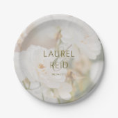 Dreamy Faded White Rose Photo Wedding Couple Names ペーパープレート (正面)