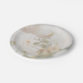 Dreamy Faded White Rose Photo Wedding Couple Names ペーパープレート (アングル)