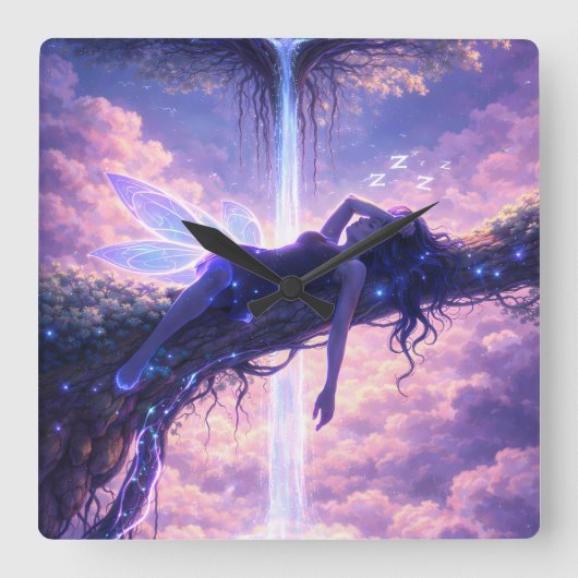 Dreamy Fairy Sky Waterfall Wall Clock Decor スクエア壁時計 (正面)