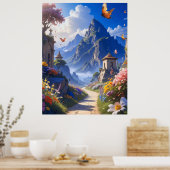 Dreamy Fantasy Landscape Tapestry – Mountains & Bl ポスター (キッチン)