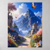 Dreamy Fantasy Landscape Tapestry – Mountains & Bl ポスター (正面)