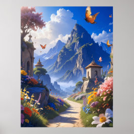 Dreamy Fantasy Landscape Tapestry – Mountains & Bl ポスター