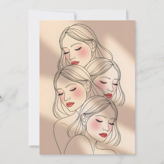 Dreamy Female Faces Print, Closed Eyes, Calming 招待状 (正面)