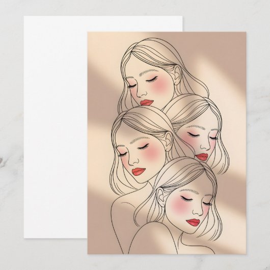Dreamy Female Faces Print, Closed Eyes, Calming 招待状 (正面/裏面)