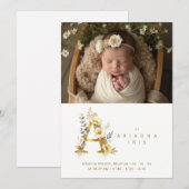 Dreamy Floral A Initial Gold Glitter Newborn 案内状 (正面/裏面)