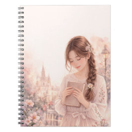 Dreamy Floral Girl Aesthetic Spiral Photo Notebook ノートブック