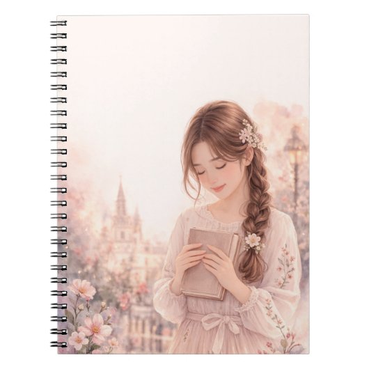 Dreamy Floral Girl Aesthetic Spiral Photo Notebook ノートブック (正面)