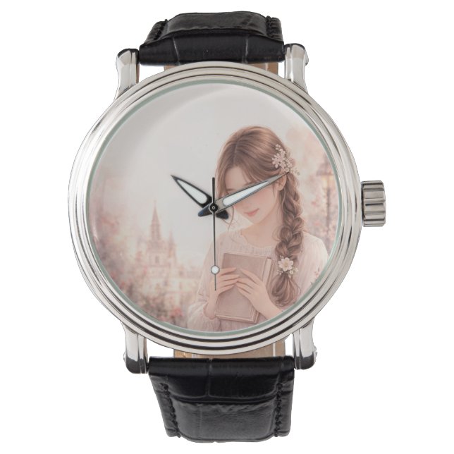 Dreamy Floral Girl Aesthetic Wrist Watch – Cute  腕時計 (正面)