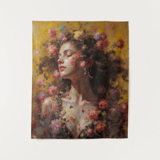 Dreamy Floral Goddess – Romantic Tapestry Wall Art タペストリー (正面)