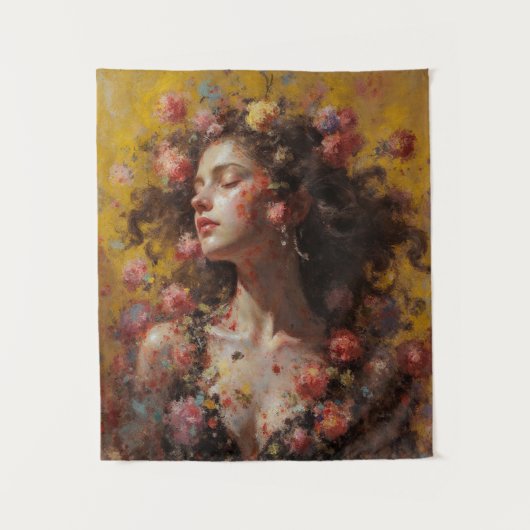 Dreamy Floral Goddess – Romantic Tapestry Wall Art タペストリー (正面)