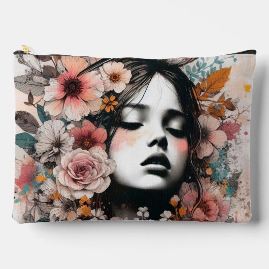 Dreamy Floral Portrait with Bird Accents アクセサリーポーチ (正面)