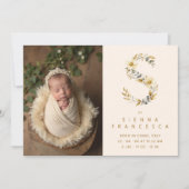 Dreamy Floral S Initial Gold Glitter Newborn 案内状 (正面)