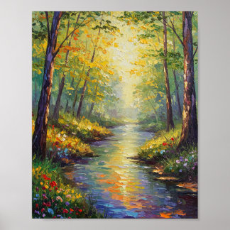 Dreamy Forest Stream | Impressionist Style ポスター