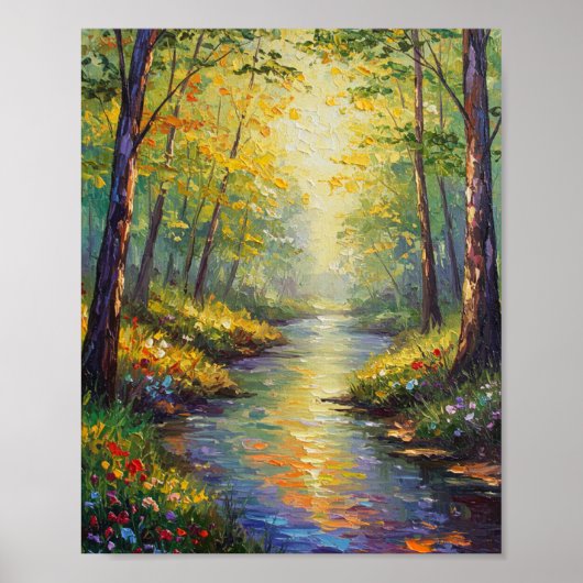 Dreamy Forest Stream | Impressionist Style ポスター (正面)