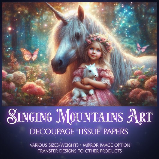 Dreamy Forest Unicorns and Child Decoupage  薄葉紙