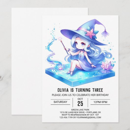 Dreamy Fun Wizard Birthday 招待状 (正面/裏面)