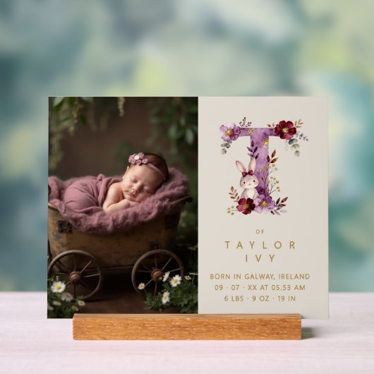 Dreamy Funny Bunny Romantic Floral T Initial アクリルサイン (ニュートラル)